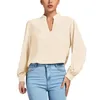 Women's Blouses Loose Fit Shirt Men's V Neck Stand Collar Long Sleeve For Fall Spring Soft Breathable Pullover Blouse Top Ol Commute