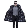 Designer Winter Parker Mens Mid Length Haining Fur Integrated Thickened Black Hair Overcoming Coat B6NX