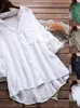 Kvinnors blusar Autumn 2024 V-ringning långärmad bomullslinne oregelbunden stor enstaka skjorta