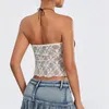 Tanques femininos Xingqing Strapless Tube Top Y2K Roupas Verão Mulheres Sheer Lace Patchwork Alças Sem Mangas Bandeau Com Bow Streetwear