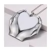 Pendentifs Sublimation Vierge Transfert De Chaleur Impression Main Coeur Pendentif Voiture En Tôle D'aluminium Porte-clés Européen Et Américain Ornement Dhskc