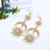 Hair Clips Halo Crown Exaggerated Sun Moon Stars Drop Earrings Rhinestone For Women Jewelry Golden Boho Vintage Earring Sets