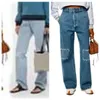 2024 Designer-Jeans für Damen, hohe Taille, ausgehöhlter Patch, bestickte Dekoration, lässige blaue gerade Denim-Hosen