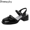 Dress Shoes Buckle Pumps Women Thick Heels Elegant Shallow Square Toe Footwear Fashion Outdoor Lady Shoes