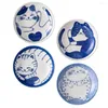 Plates 4pcs Ceramic Sauce Dishes Japanese Style Cat Pattern Seasoning Dish Appetizer Fruits Nuts Veggies Kitchen Storage Bowl