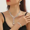 Conjunto de collar y pendientes FYUAN, pulsera de circón con gota de agua de lujo, cristal para mujer, accesorios para novia y boda