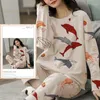 Women's Sleepwear Spring Autumn Size 5XL Pjs Women Polyester Pajamas Long-sleeved Homewear Sets Womens Cartoon Nightwear Casual Pijamas