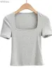 Kvinnors T-shirt 2024 Nya ankomst Sommarflickor Tunna Sexiga Solid Slim Low-Cut Square Neck Kortärmad topp L240201