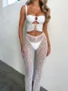 Women's Two Piece Pants Women 2 Outfits Backless Corset Camisole Tops And Sheer Lace Flared Set Streetwear Aesthetic Clothes