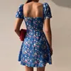 WildPinky Summer Print Dress French Style Puff Sleeve Floral Off Shoulder Mini Casual Corset Strapless Women 240123