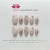 Unhas falsas artesanais de comprimento médio fosco strass imprensa em unhas y2k cobertura completa caixão manicure wearable xs s m l tamanho unhas 240201