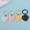 Keychains Lanyards Stainless steel heart-shaped keychain blank used for carving metal charm rings with mirror polishing wholesale of 10 pieces Q240201