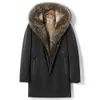 Haining Pie – manteau en fourrure d'hiver pour hommes, doublure intérieure en Sable, col de raton laveur, moyen Long et épais, 2S2D