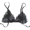 Reggiseni Set di lingerie sexy in pizzo Le donne vedono attraverso il cavallo aperto esotico Biancheria intima trasparente G-String Fasciatura Bikini a tre punti