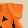 Set di abbigliamento FOCUSNORM Giorno di Halloween 1-5Y Vestiti adorabili per ragazze per bambini 2 pezzi T-shirt a maniche corte con nappa stampata zucca Pantaloni con foro