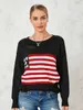 Women American Flag Sweater Vintage Print Long Sleeve Crewneck Knitted Jumper 90s Aesthetic Knit Pullover Streetwear 240201