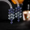 Boucles d'oreilles pendantes en forme de cœur pour femme, bijoux délicats en forme de cœur, en cristal CZ, longs zircones cubiques, à la mode, pour fête de fiançailles