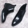 黒い茶色のドレスフォーマルファッションブランドの先の尖ったブーツの男性靴