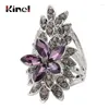 Klusterringar Kinel Fashion Crystal Flower for Women AAA Purple Glass Tibetan Silver Wedding Finger Ring Fine Jewelry Bague