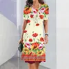 Casual Dresses Women's 2024 Summer Vintage Printing Travel Party Elegant Loose Short Sleeve Blouse Y2k