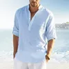 Chemises décontractées pour hommes Blouse Chemise en coton et lin Homme Lâche Manches longues Mode Tee Top