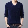 Man Clothes V Neck Blue Fleeced Knitted Sweaters for Men Pullovers Jumpers Wool A Over Fit Knit Knitwears X 240119