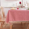 Toalha de mesa estampada com margaridas azuis, toalha de linho com borla, renda retangular, decoração para casa, jardim, picinc