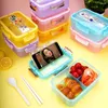 Stoviglie di grande capacità, simpatico portapranzo per studenti con scomparti, Bento, contenitore per alimenti per microonde, a tenuta stagna, piatti per bambini.