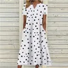 Casual Dresses Women Summer Stripe V Neck Short Sleeve Pocket Long Dress Holiday Floral Beach Sundress