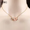 ZWC Fashion Charm Roman Digital Double Circle Pendant Necklace for Women Girls Party Titanium Steel Rose Gold Necklaces Jewelry180I