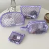 Förvaringspåsar lila serie hjärttryck transparent mesh väska bärbar kosmetisk arrangör makeup påse badrum hudvård toalettartiklar
