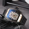 Mannen kijken automatisch quartz uurwerk Merkhorloges Rubberen band Zakelijk Sport Transparante horloges Geïmporteerde kristallen spiegelbatterij 306q