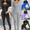 Designer Yoga Jumpsuits Women Sportwear Slim Spring Clothing Solid Threaded Square Neck Hip Fitness Rompers