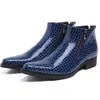Fashion Man Ankl Boot Genuin Leather Double Zip Crocodile Pattern Men Shoes Black Blue Wingtip Lether Dress Boots