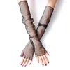 Ginocchiere maniche in rete di pizzo nero protezione solare lunga braccio sottile guanti con motivo a stella punteggiato per accessori per abiti da sposa da donna