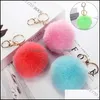 Porte-clés Longes Belle Porte-clés Femmes Pom Poms Faux Rex Fourrure De Lapin 8Cm Boule Porte-clés Fille Sac Accrocher Anneau De Voiture Pendentif Drop Del Dhxpr