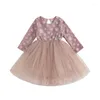 Girl Dresses CitgeeAutumn 2-6Years Kids Infant Girls Fashion Mesh Stitching Dress Long Sleeves Children Pink Clothes