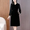 Robes décontractées 2024 Black Velvet Patchwork évider robe à manches longues automne hiver élégant et joli dames femmes fête coréenne