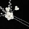 Fermagli per capelli Semplici bastoncini a forma di U Forchette Disegni di fiori bianchi Forcine per capelli con perline di cristallo laterali per gioielli da sposa da sposa