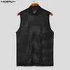 Męskie topy zbiornikowe Mężczyźni MESH Transparent Turtleeck Sleveless Fashion kamizelki 2024 Streetwear Solid Color Casual Clothing Inten S-5xl