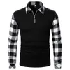 Men Polo Shirt Mężczyzn Długie rękaw Top Plaid Dopasowanie koszuli polo