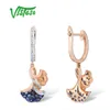 Dangle Earrings VISTOSO 14K 585 Rose Gold For Women Sparkling Diamond Emerald Blue Sapphire Leaves Drop Elegant Fine Jewelry