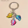 Keychains Lanyards Cute Keychain Colorful Butterfly Key Ring Enamel Flying Animals Key Chains For Women Girls Handbag Accessorie Handmade Jewelry Q240201