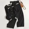 Kadınlar İki Parçalı Pantolon Kore Moda O yaka tek göğüslü hırka Kadın Geniş Bacak Örme 2 Set Womens 2024 Sokak Giyim Gevşek Pantolon Takımları