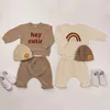 Clothing Sets Autumn Children's Sportswear Boys' Baby Letter Rainbow Sweatshirt Set Girls' Casual Top Solid Pants 2-Piece