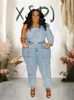 Two Piece Set Women Top and Pants Fashion Sexy One Shoulder Top Elastic Jeans Plus Size Matching Sets Wholesale Drop 240125