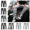 Paarse jeansmode High-end kwaliteit ontwerper herenontwerp Retro straat casual joggingbroek Skinny stretchbroek Patchwork gescheurde jeans met letterprint