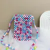 Evening Bags Summer Purple Green Handmade Beaded Woven Women's Shoulder Bag 2024 Candy Color Vertical Mobile Crossbody For Woman