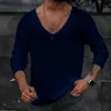 남자 스프링 v 넥 리브 바닥 티셔츠 풀버 가을 긴 소매 슬림 핏 티 탑 단순한 캐주얼 평범한 얇은 니트 셔츠 240122