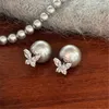 Boucles d'oreilles en forme de boule de papillon pour femmes, bijoux gris brillant en Zircon, vente en gros, 2024